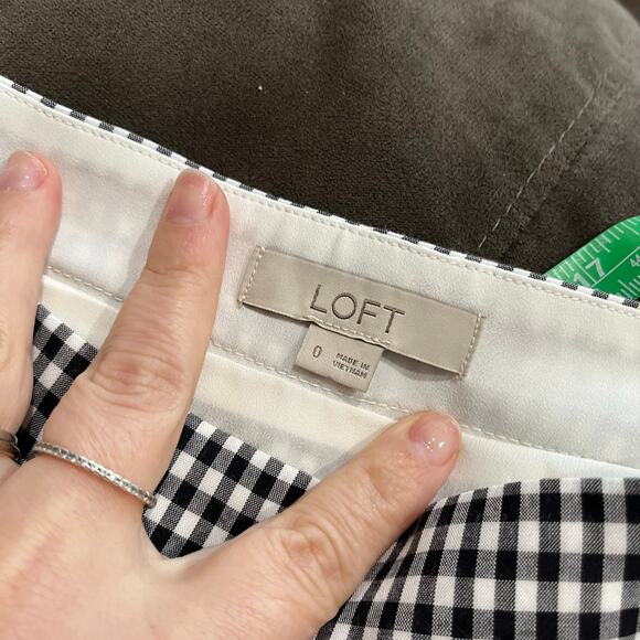 LOFT Faux Wrap Black & White Gingham A Line Midi Skirt Size 0 - Picture 5 of 5
